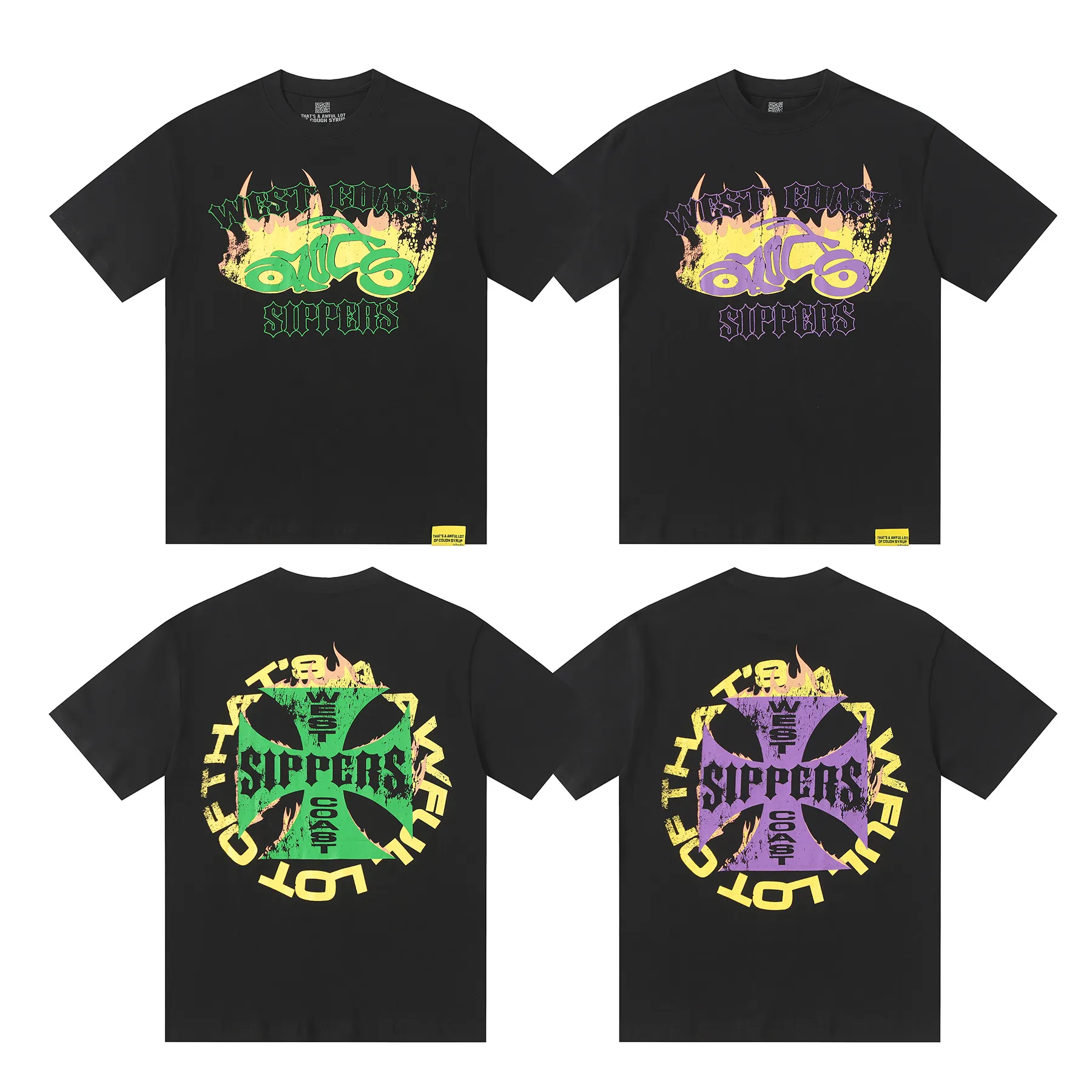 # - -purple I THAT'S A AWFUL LOT OF COUGH SYRUP In Stock Real shot American simple trendy brand loose casual T-shirt Fabric (fabric): 32 counts Weight combed double yarn pure cotton Sizes (size): S-M L X L Color (colour): Black-Green Black-Purple